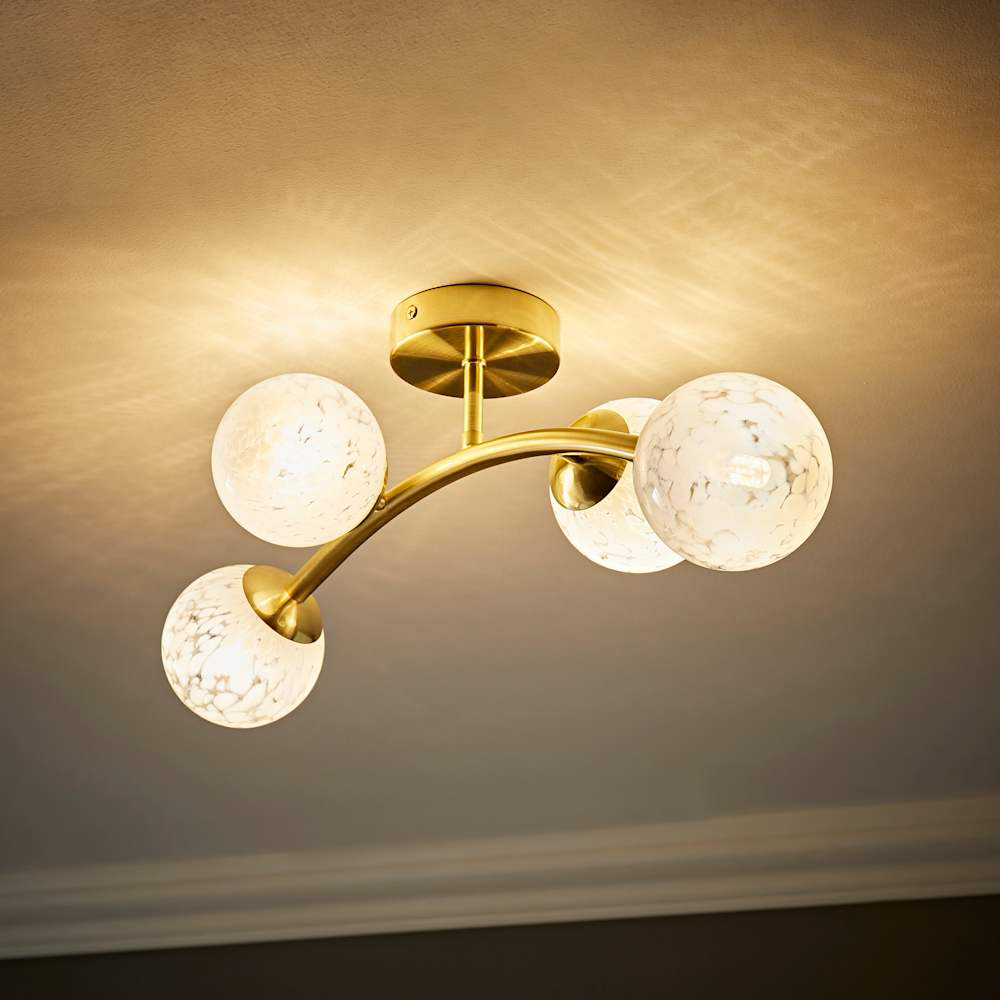 ValueLights Jas White Confetti Glass Globe Shade Gold 4 Way LED Ceiling Light with Bulb Image 3