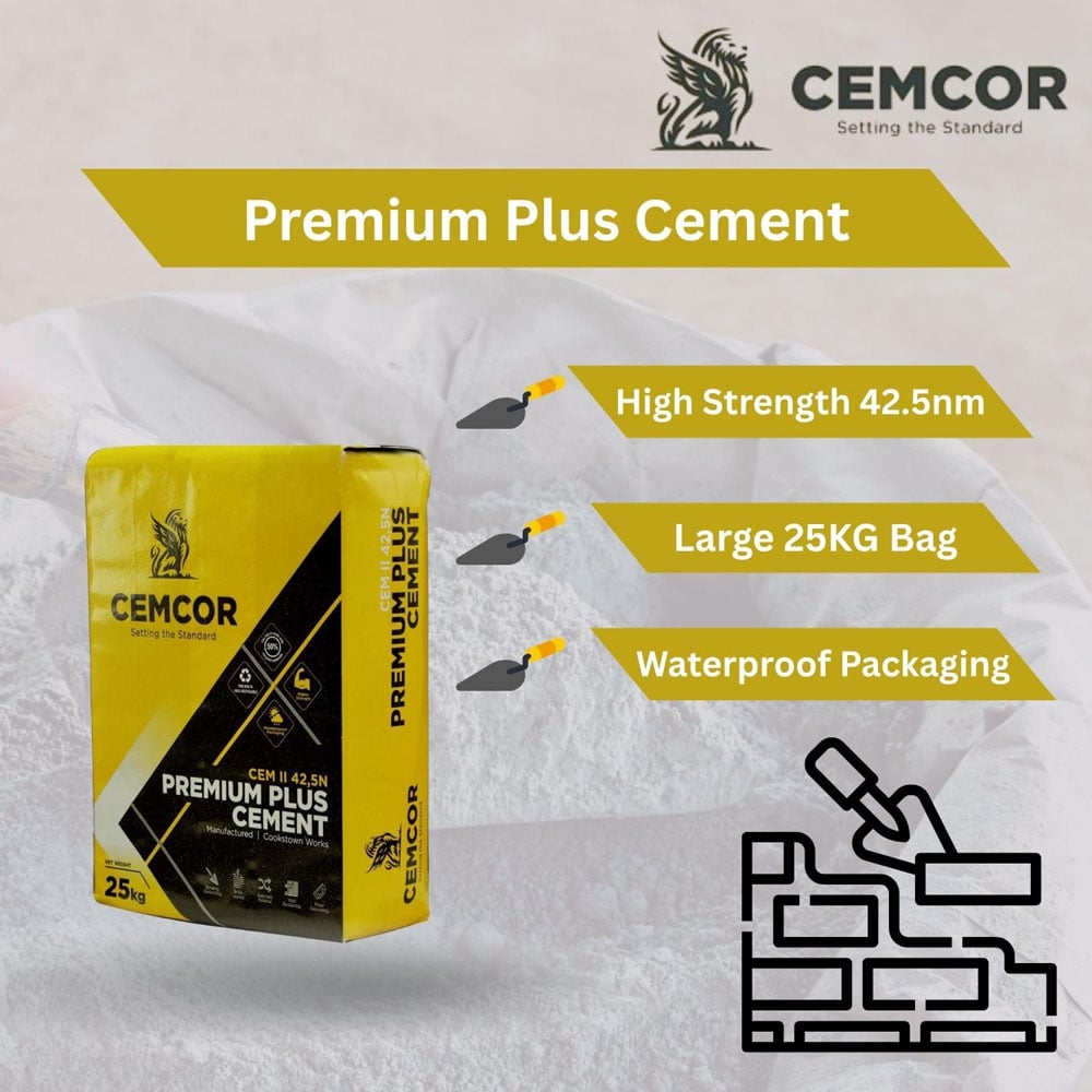 Cemcor Premium Plus High Strength Cement Bag 25kg 5 Pack Image 5