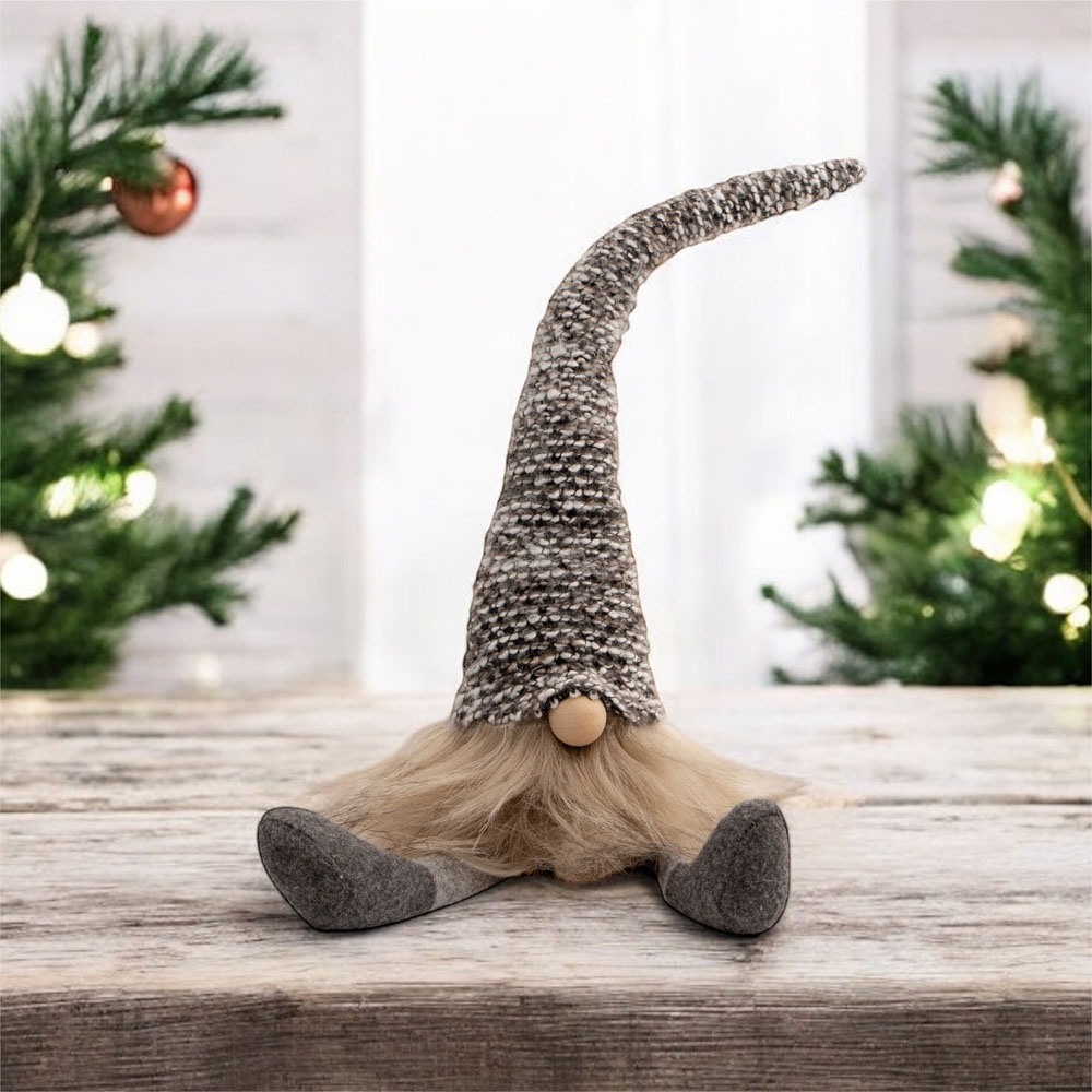 St Helens Fabric Grey Check Hat Santa-Gonk Decoration Image 2