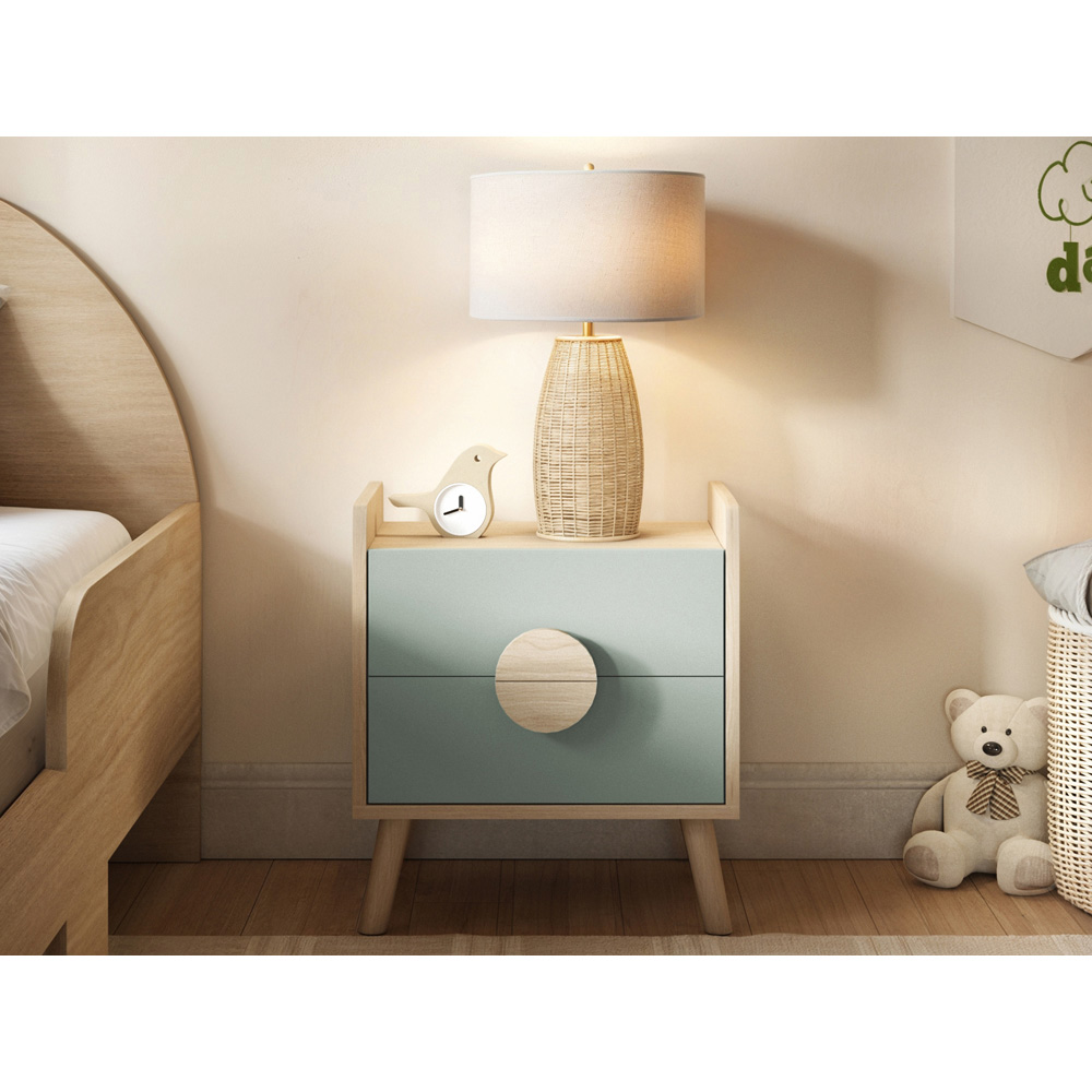 Flair Noah 2 Drawer Green and Oak Bedside Table Image 4