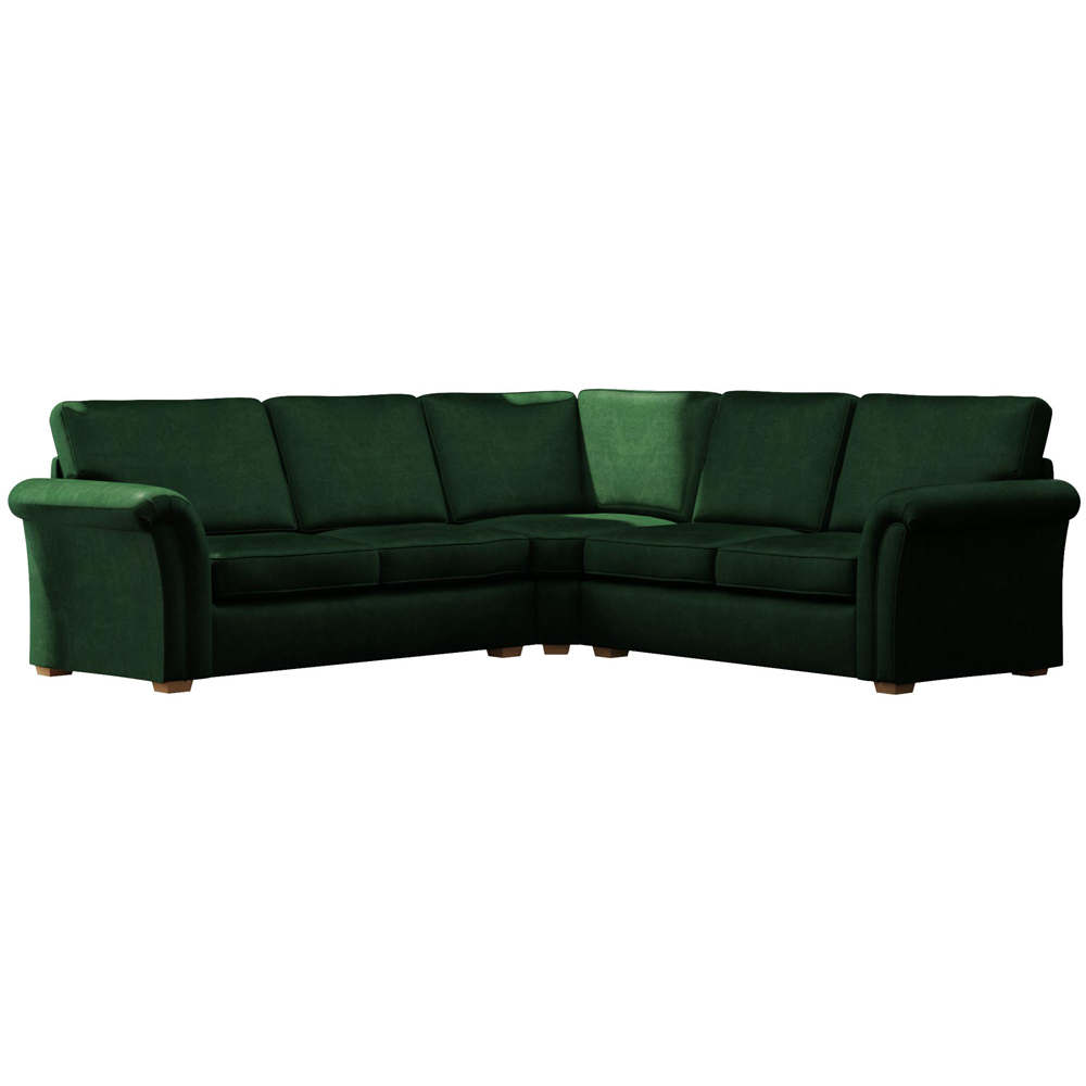 Castleacre 4 Seater Forest Green Plush Velvet Fixed Back Corner Sofa Image 2