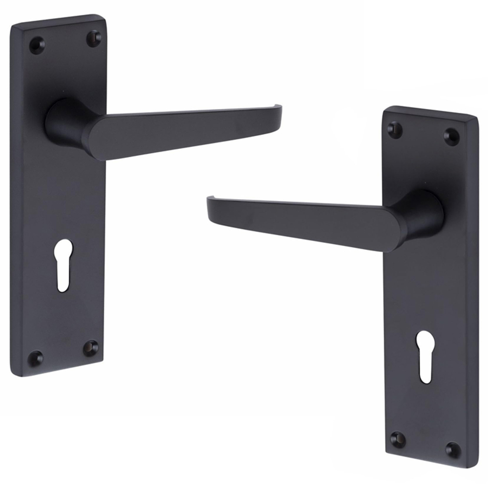 Golden Grace Victorian Straight Matt Black Handles and 3 Lever Lock Set Image 2