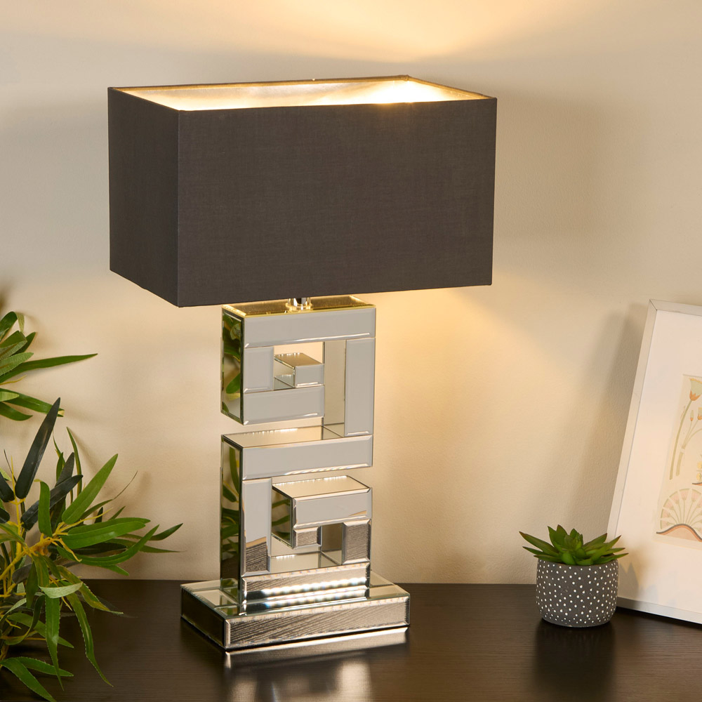 Lighting Collection Mirror Table Lamp With Grey Shade Image 2