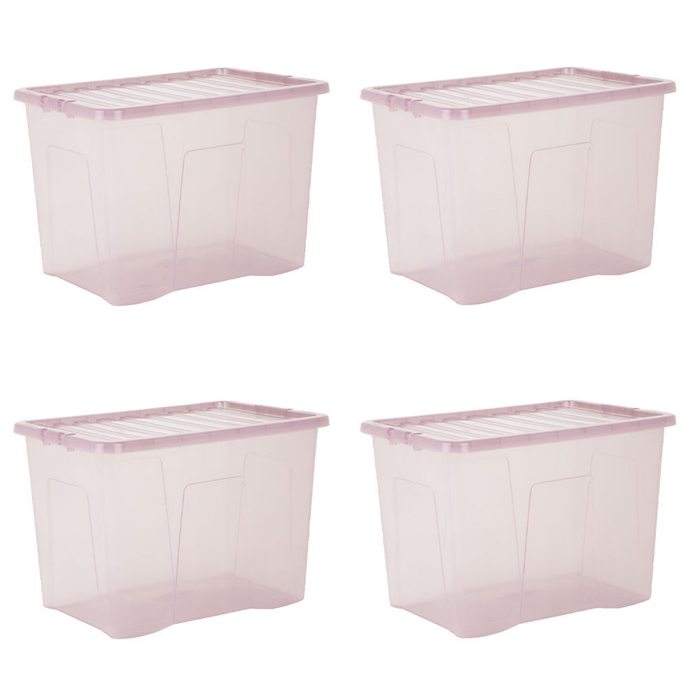 Wham 80L Pink Crystal Storage Box with Lid 4 Pack Image 1