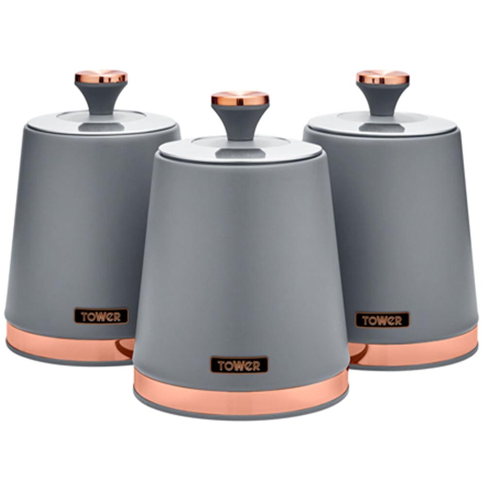 Tower Cavaletto EEJB282 Grey Bread Bin with 3 Piece Canister Set Image 3
