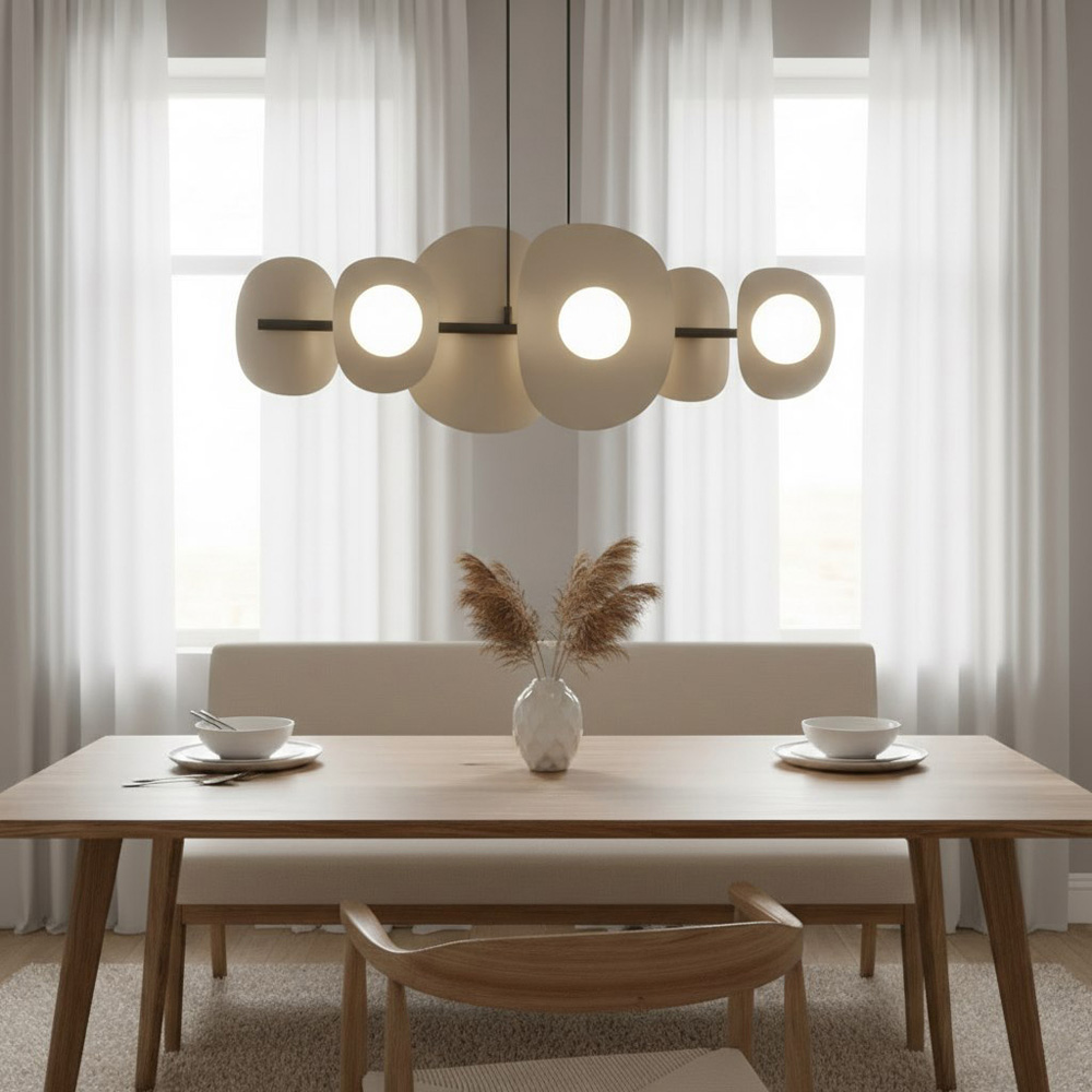 Emibig Elementi 6 Light White Shade Mocha Pendant Lamp Image 2