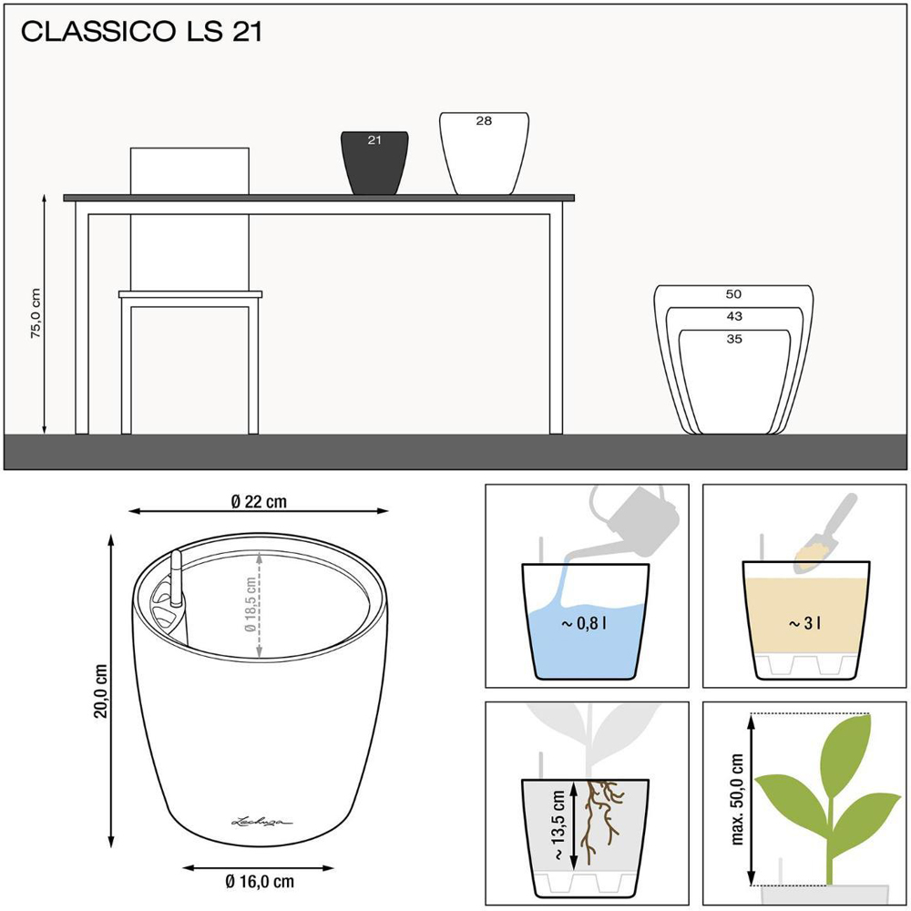 Lechuza Classico White Polyresin Self Watering Planter 21cm 2 Pack Image 7
