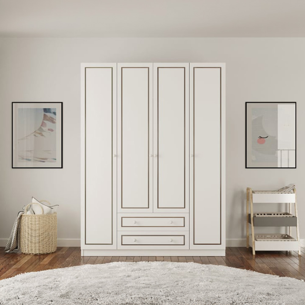 Evu CLEMENT 4 Door 2 Drawer White Wardrobe Image 4
