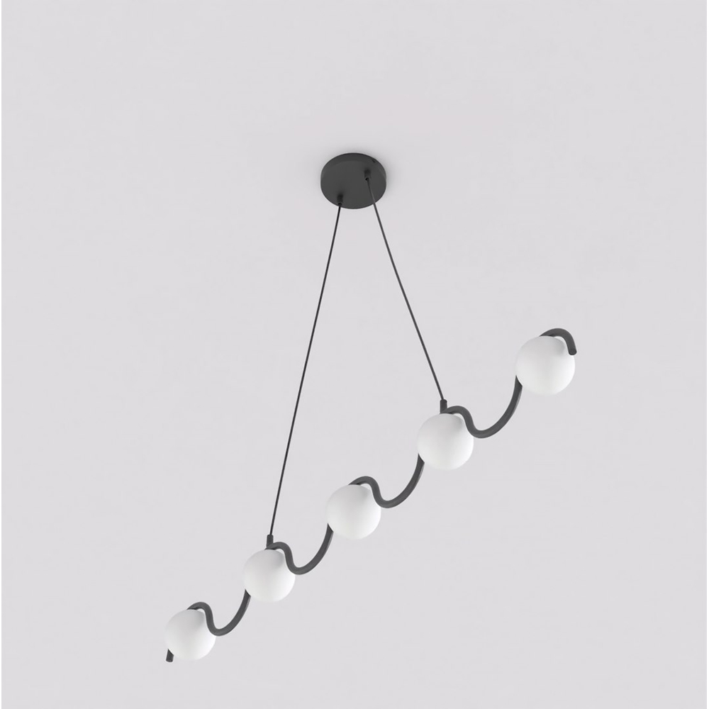 Emibig Sinus 5 Light White Shade Black Pendant Lamp Image 4