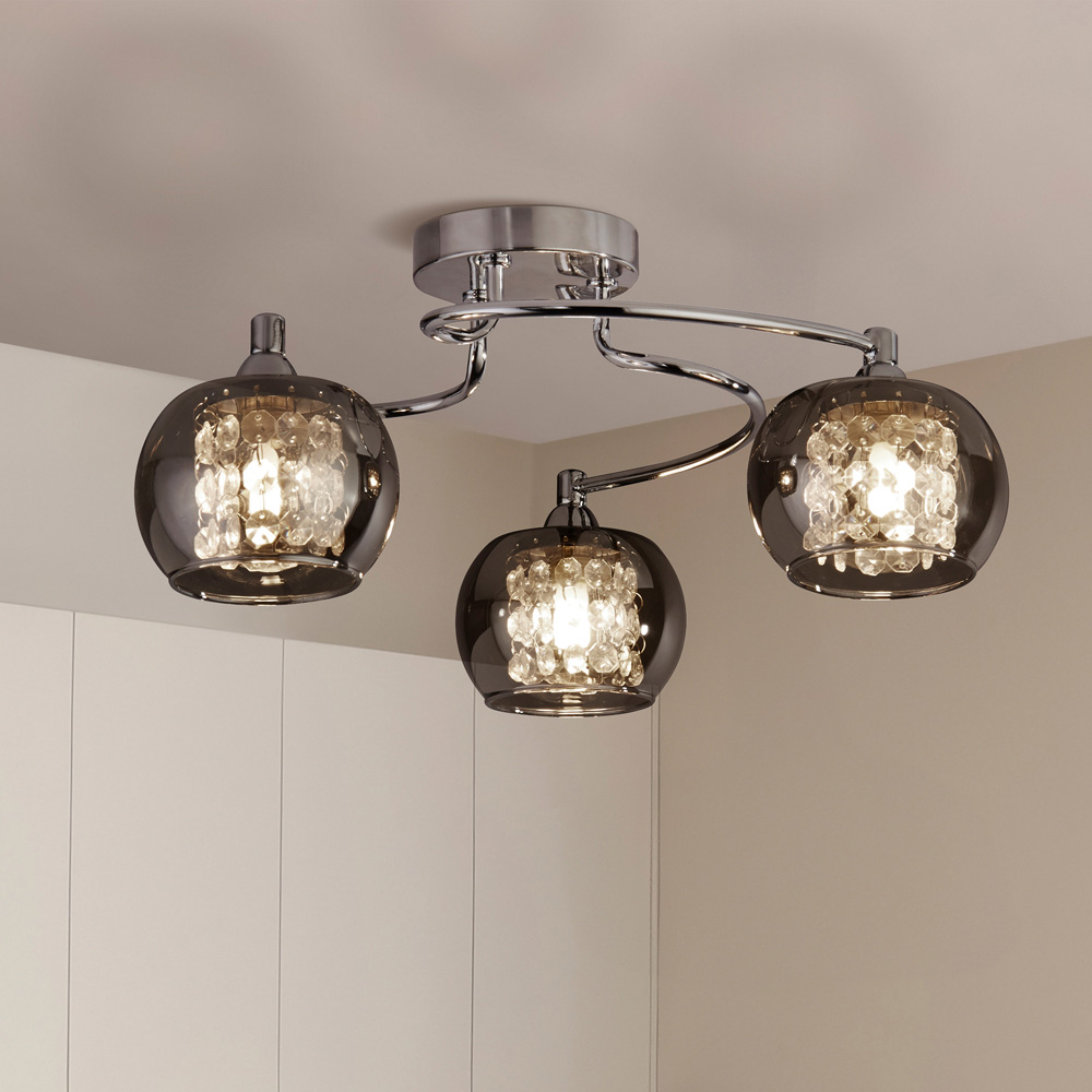 Lighting Collection 3 Light Chrome with Smoked Glass Shades Ceiling Light Image 2