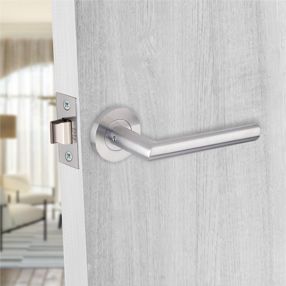 Golden Grace Mitred Satin Nickel Latch Door Handle Pair with Tubular Latch and Hinges 52mm Image 2