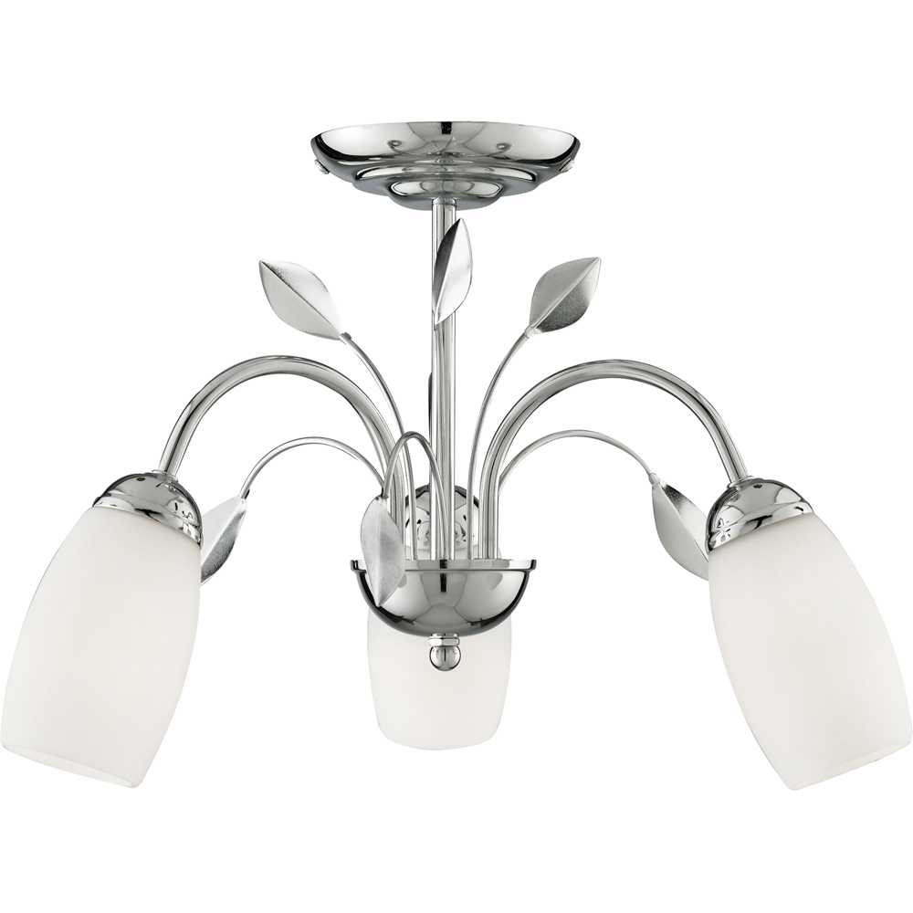 Lighting Collection 3 Light Chrome White Glass Shade Semi Flush Ceiling Light Image 3