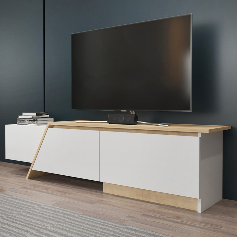 Decorotika Zonas 3 Door White and Oak TV Unit Image 4