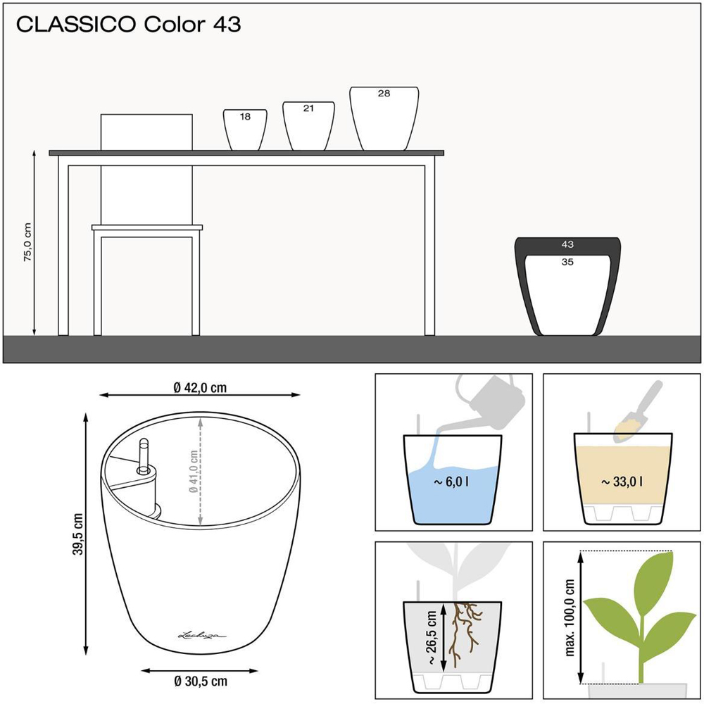 Lechuza Classico Colour 43 Nutmeg Poly-Resin Self-Watering Planter 40cm Image 7