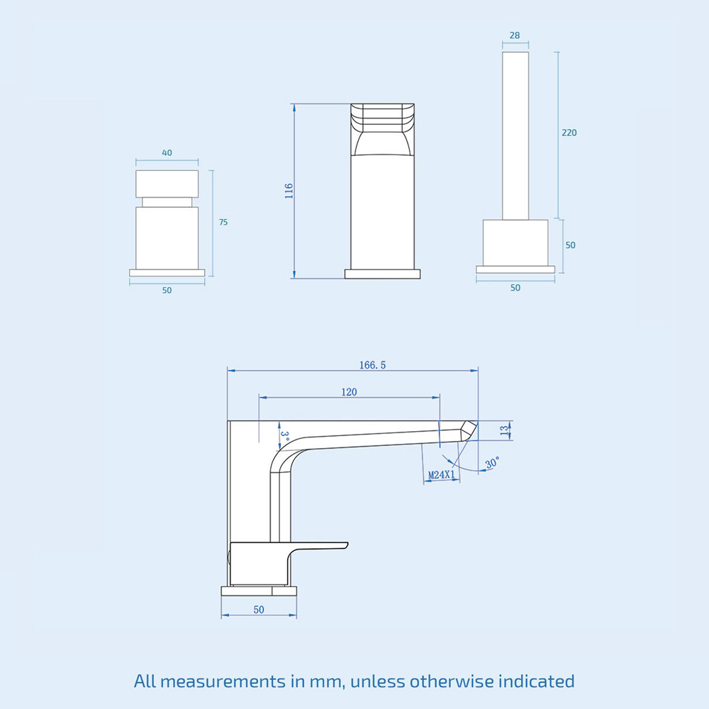 Nes Home Finley 3 Tap Hole Chrome Bath Filler with Shower Handset Mixer Image 3