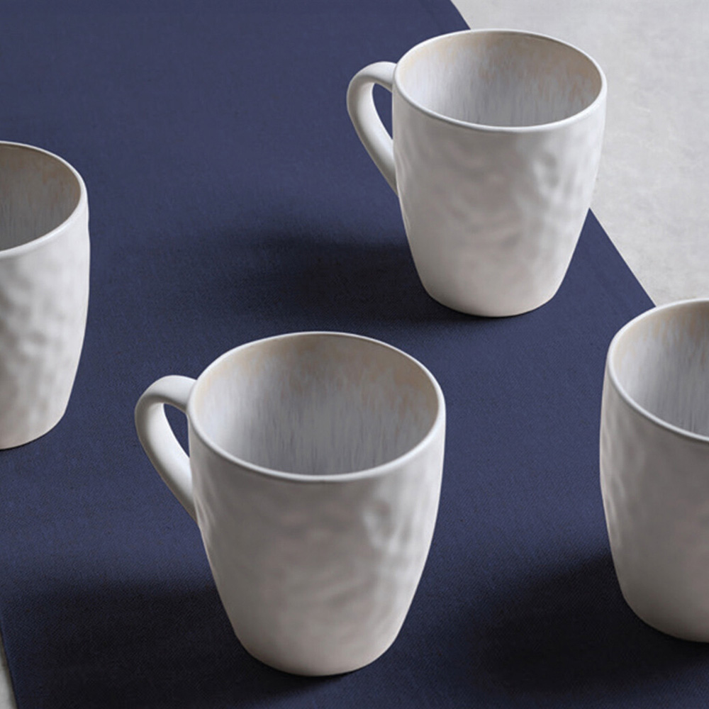 Pack of 4 White Textured Mugs - White Image 3