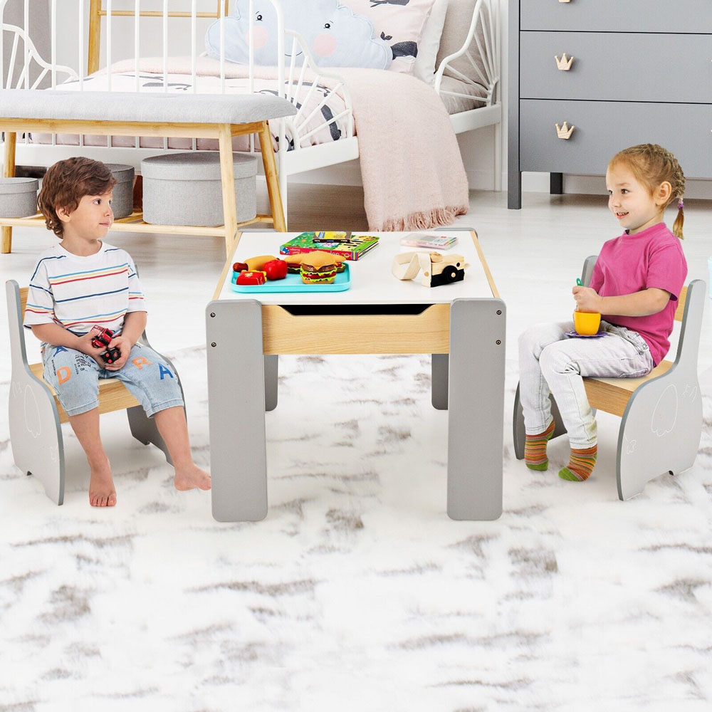 Costway 4 in 1 Grey Wooden Kids Table and Chair Set Image 3