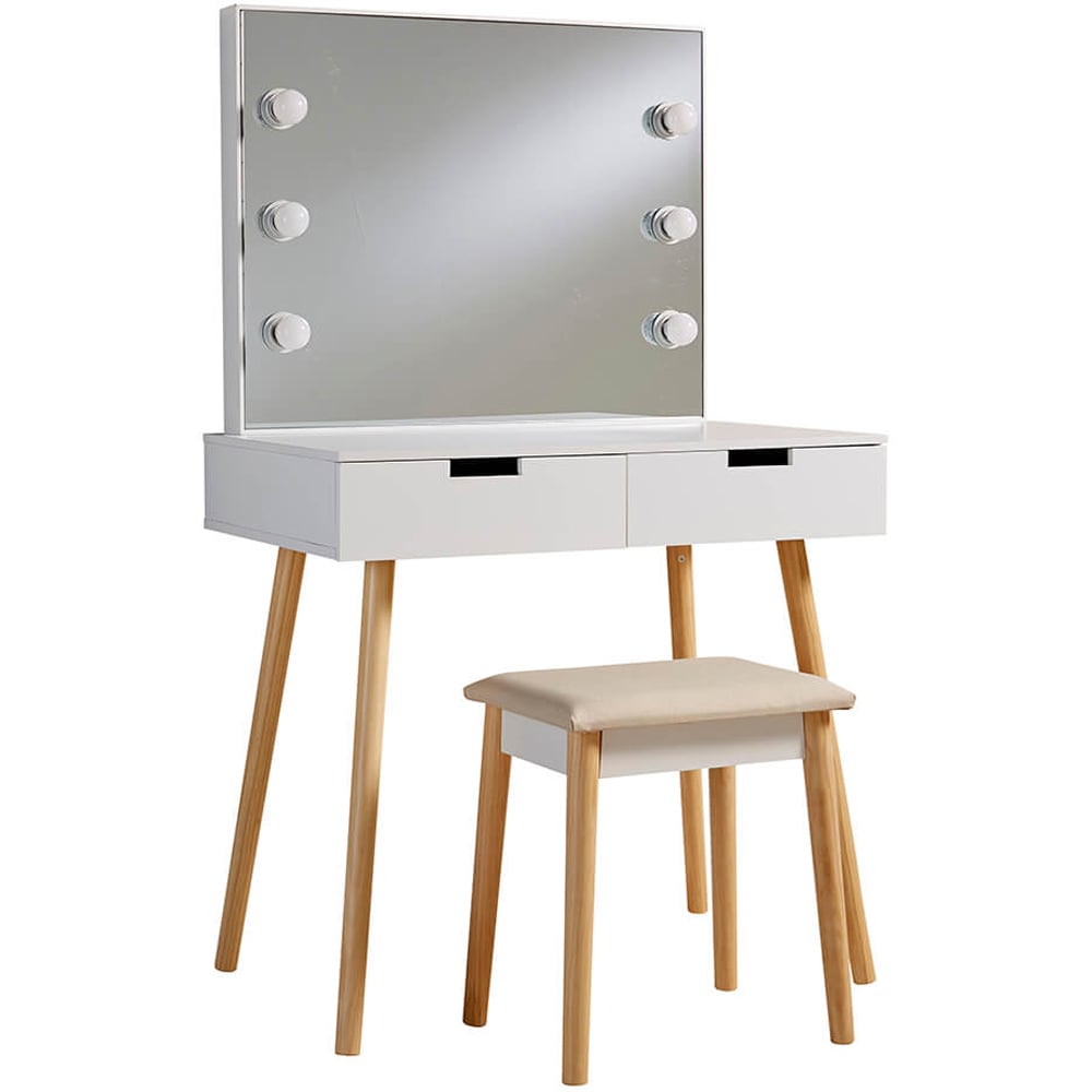 Home Source Hollywood 2 Drawer Light Mirror Dressing Table and Stool Image 2