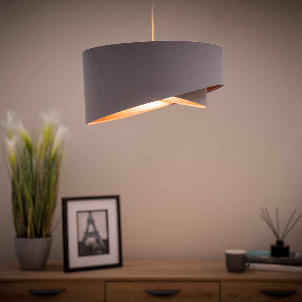 ValueLights Trekan Grey and Metallic Copper Pendant Lamp Shade Image 2