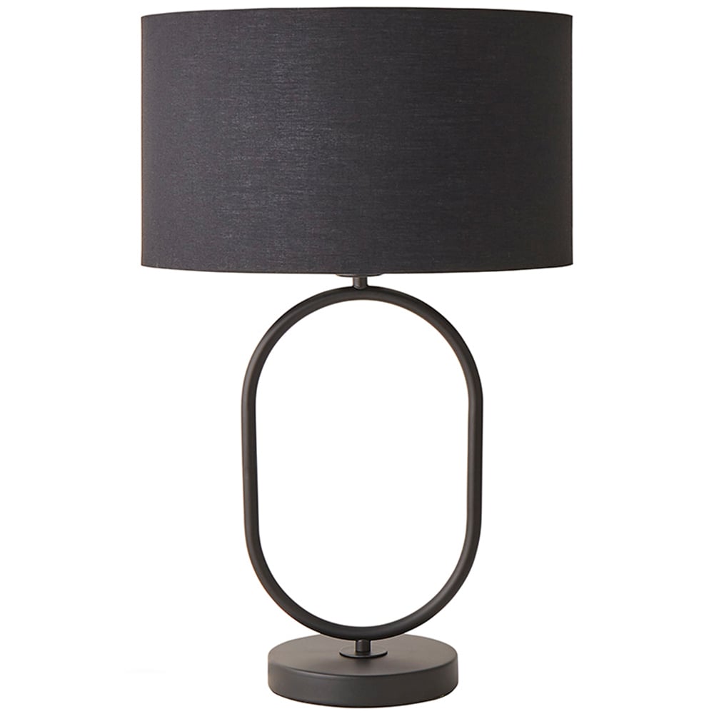 ValueLights Antonia Black Fabric Drum Shade Matte Black Oval LED Table Lamp Image 1