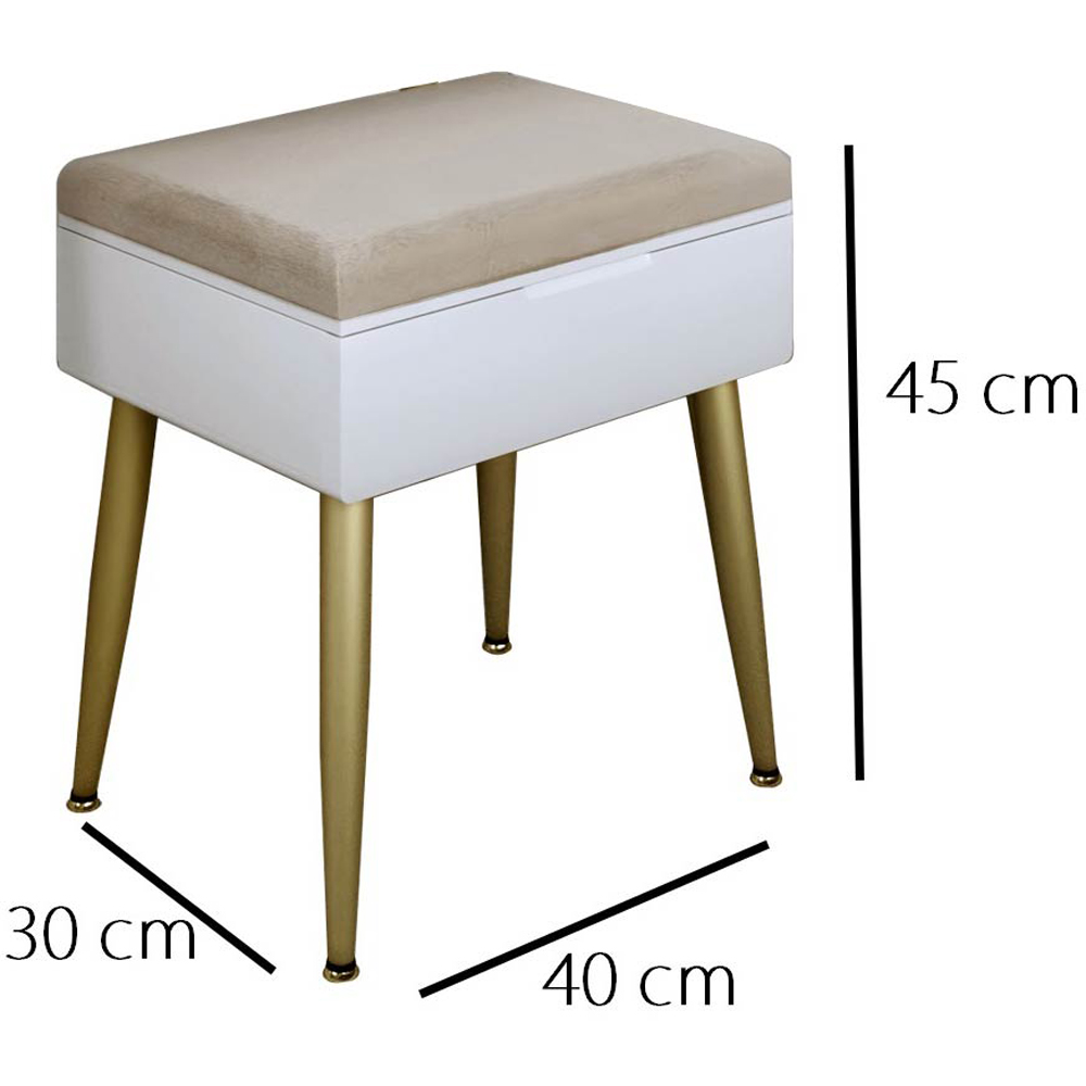 CARME Home Gabriella White and Gold Padded Velvet Storage Stool Image 7