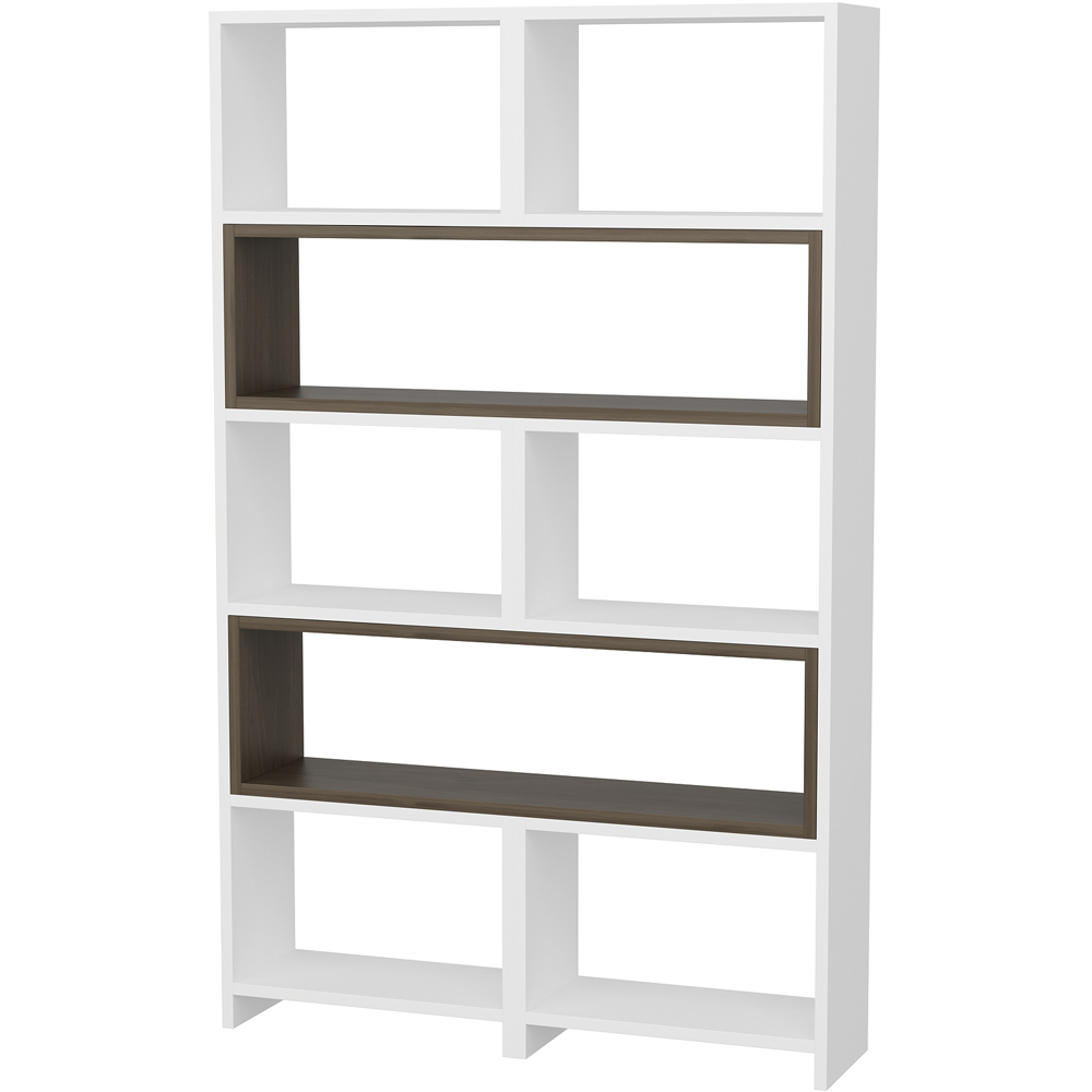 Decorotika Poyraz 8 Shelf White and Walnut Bookshelf Image 3