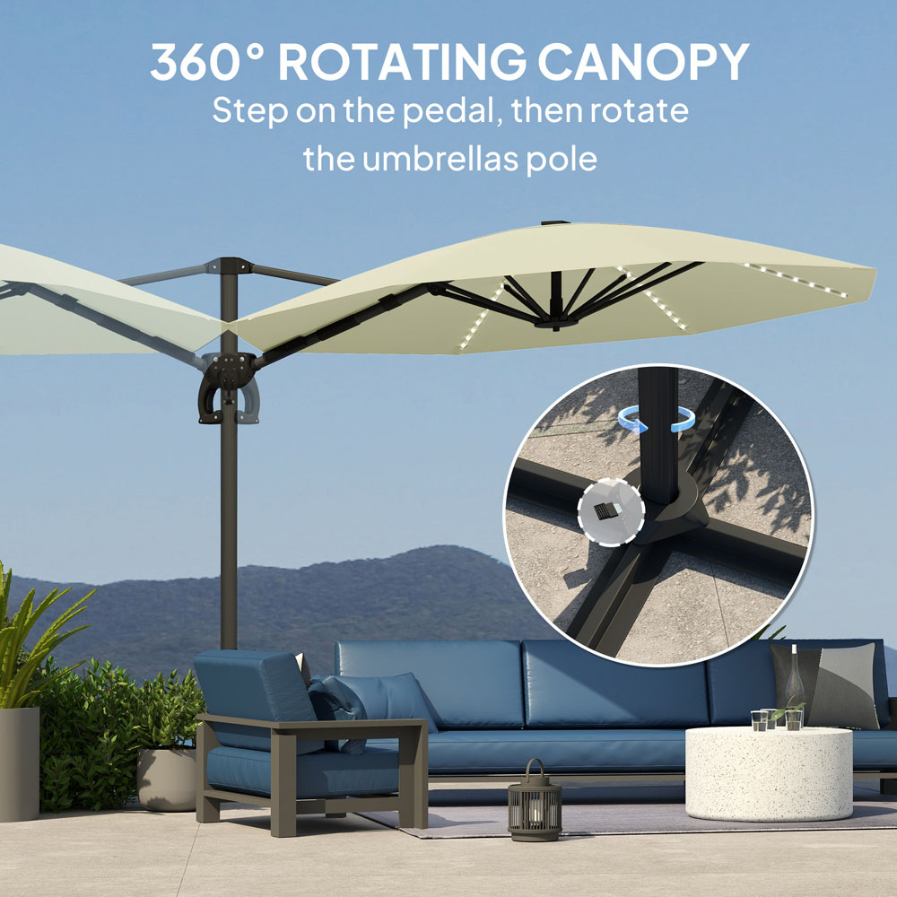 Outsunny 2 Tier Cream Solar LED Crank Handle Parasol with Cross Base 3m Image 4