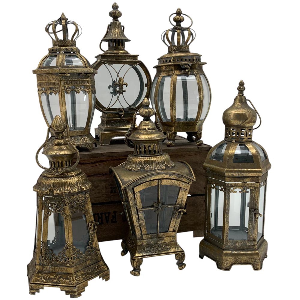 Acacia Home 6 Piece Bronzed Metal Garden Lantern Set 40cm Image 1