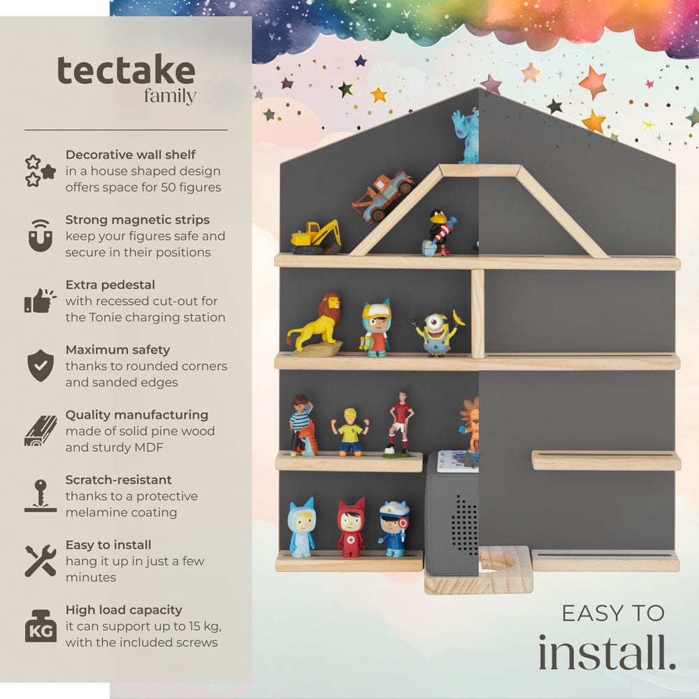 tectake Mylittle Story Anthracite House Design Wall Mounted Floating Shelf Image 6