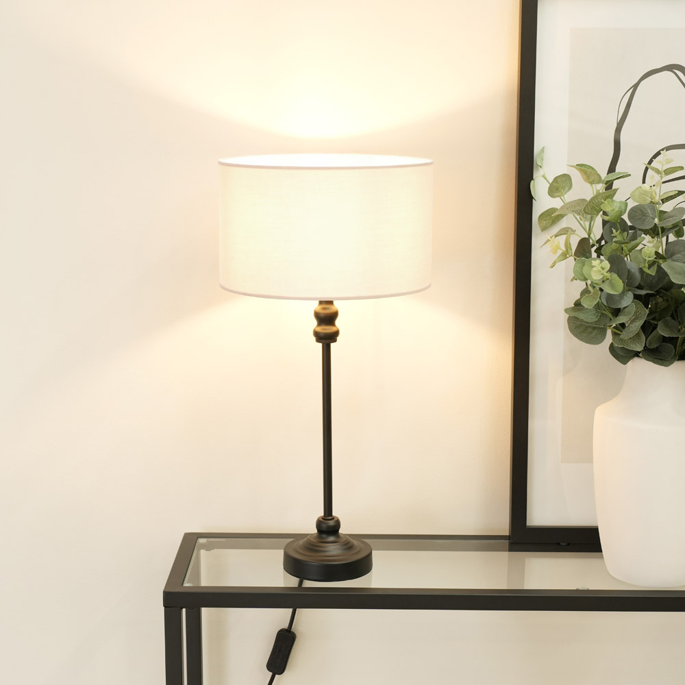 ValueLights Maggie White and Black Drum Shade Candlestick LED Table Lamp Image 2