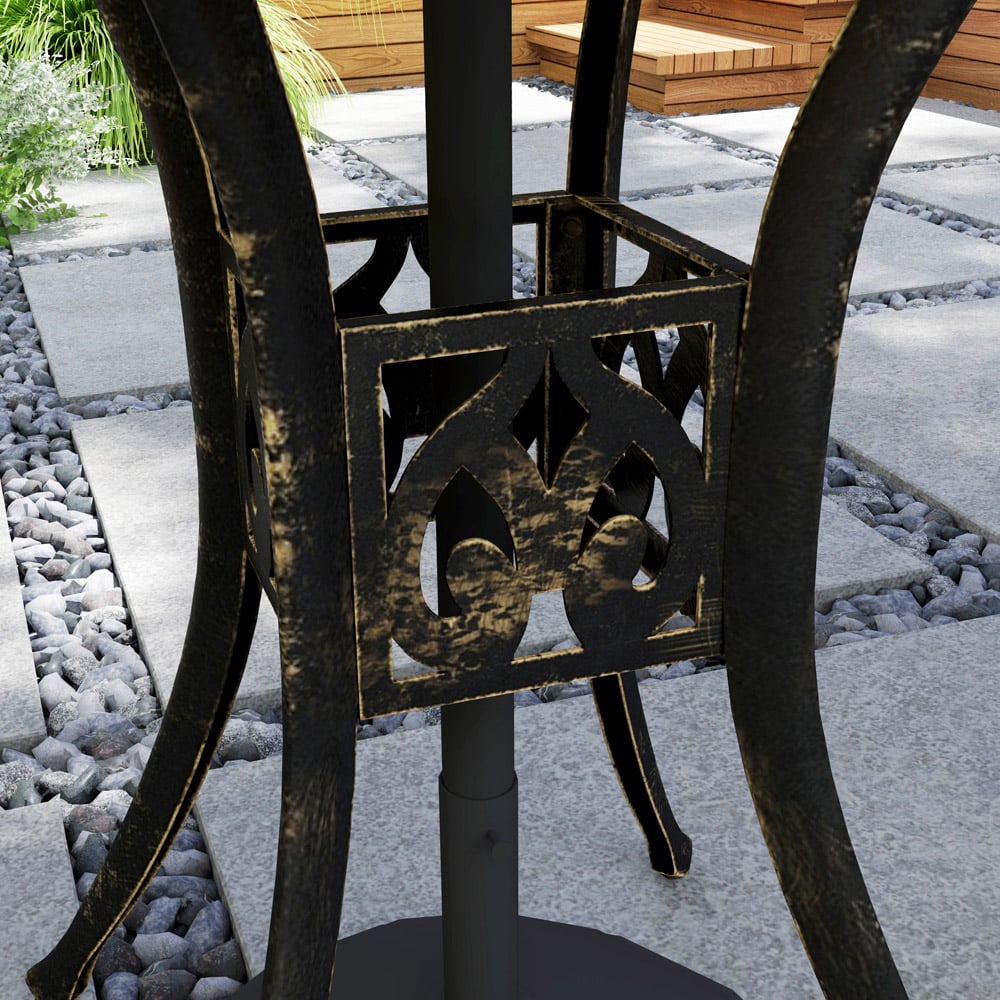 Outsunny Round Garden Dining Table with Parasol Hole Bronze Tone Image 3