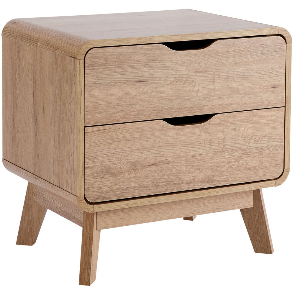 Home Source 2 Drawer Oak Bedside Table Image 2