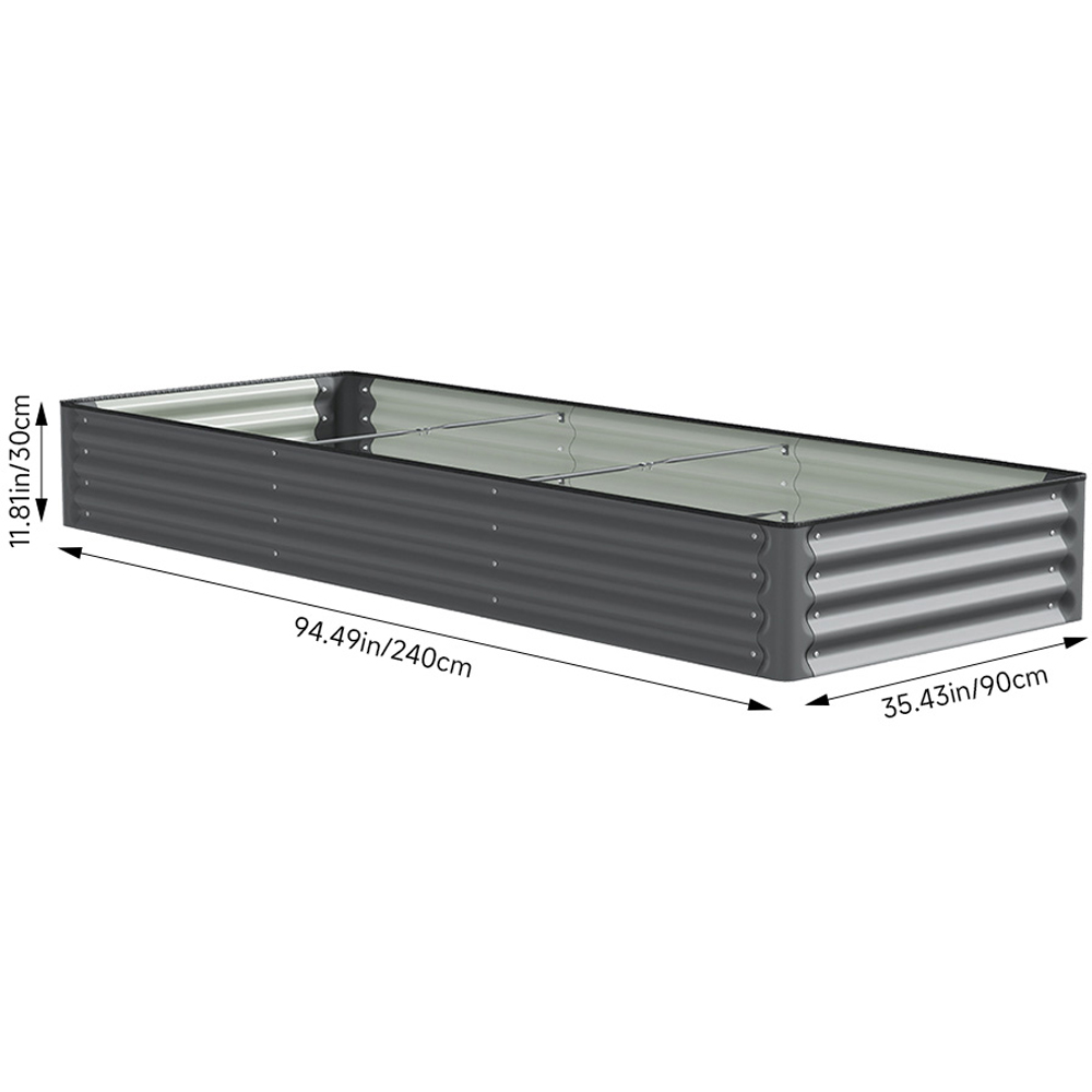 Living and Home Dark Grey Rectangular Galvanised Steel Raised Garden Bed 240 x 90cm Image 8