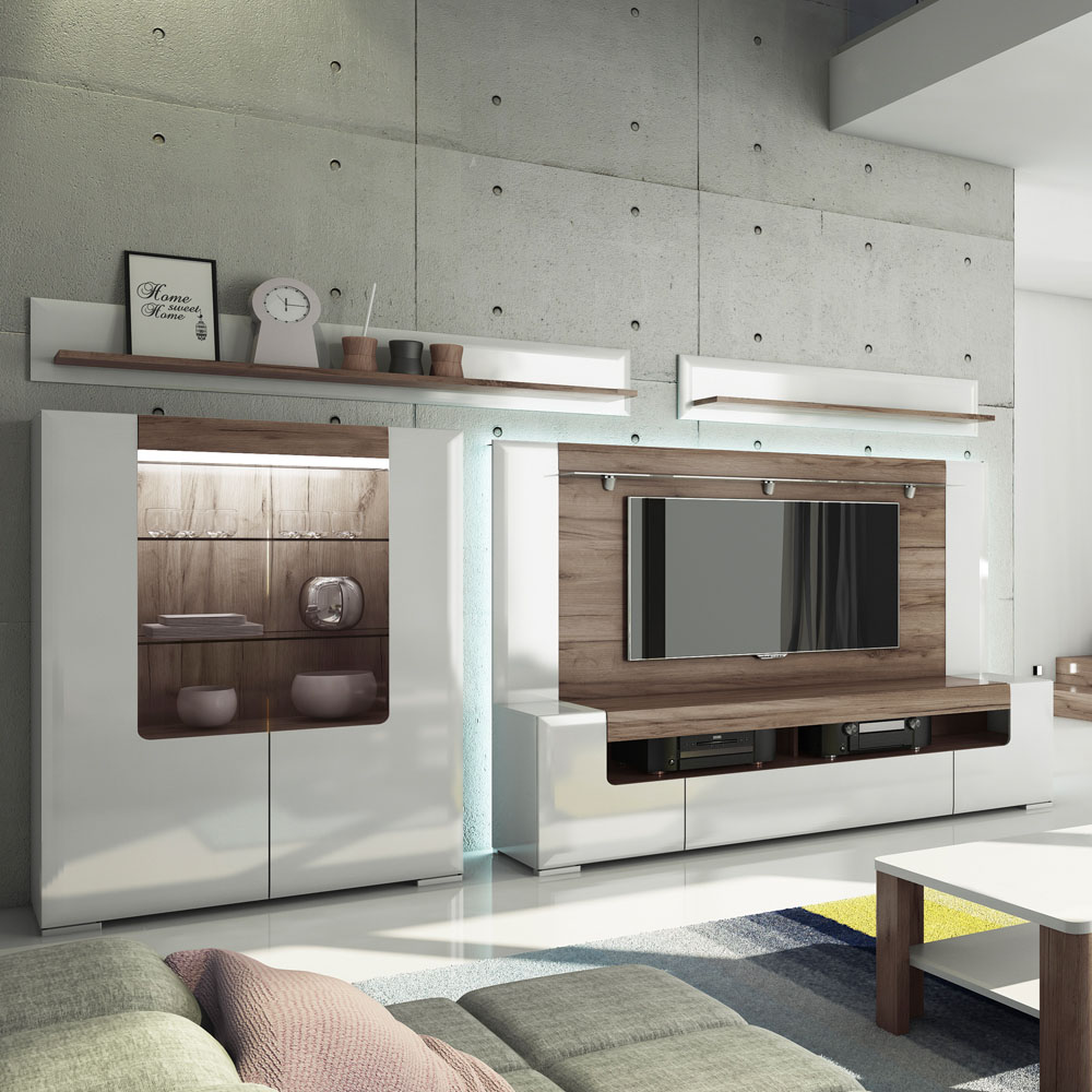 Florence Toronto 2 Door White and San Remo Oak Low Glazed Display Cabinet Image 7