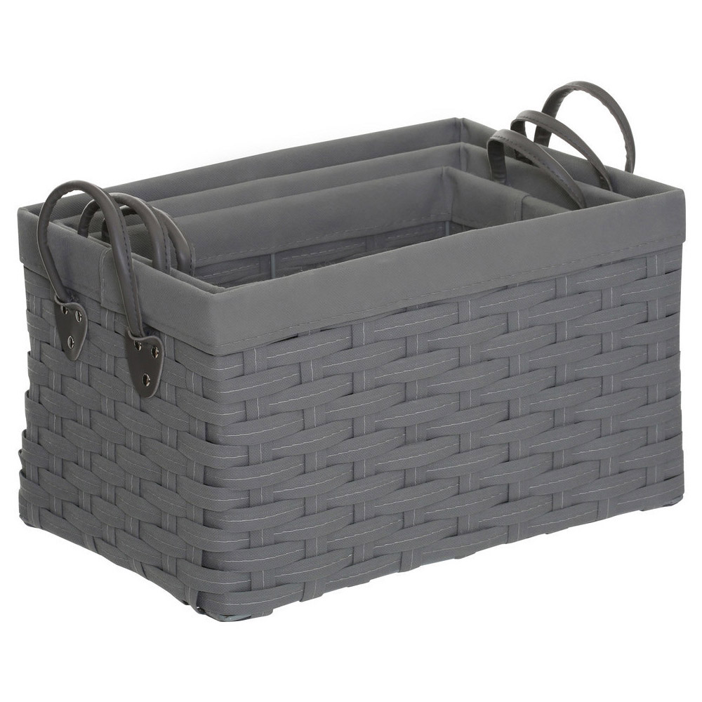 Premier Housewares Lida Grey Rectangular Storage Basket 3 Pack Image 3