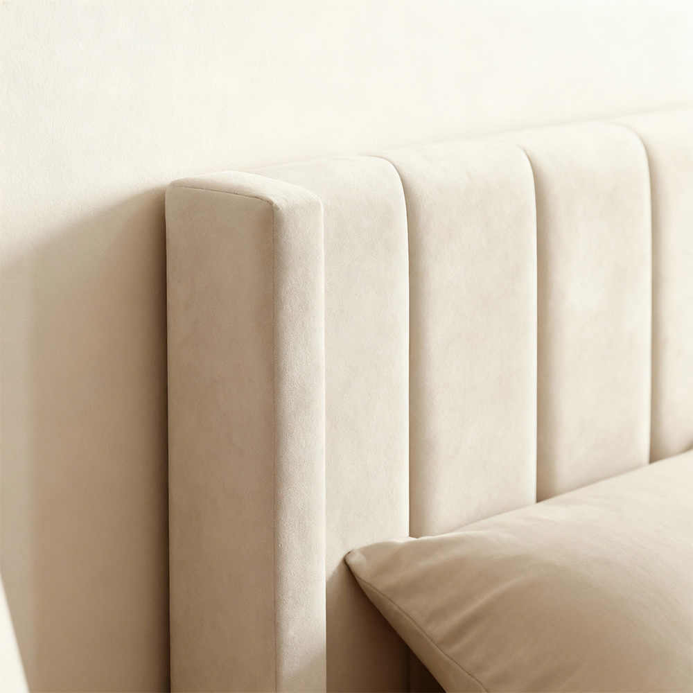 Home Source Alix Double Putty Velvet Lift-Up Ottoman Bed with Fluted Headboard Image 2