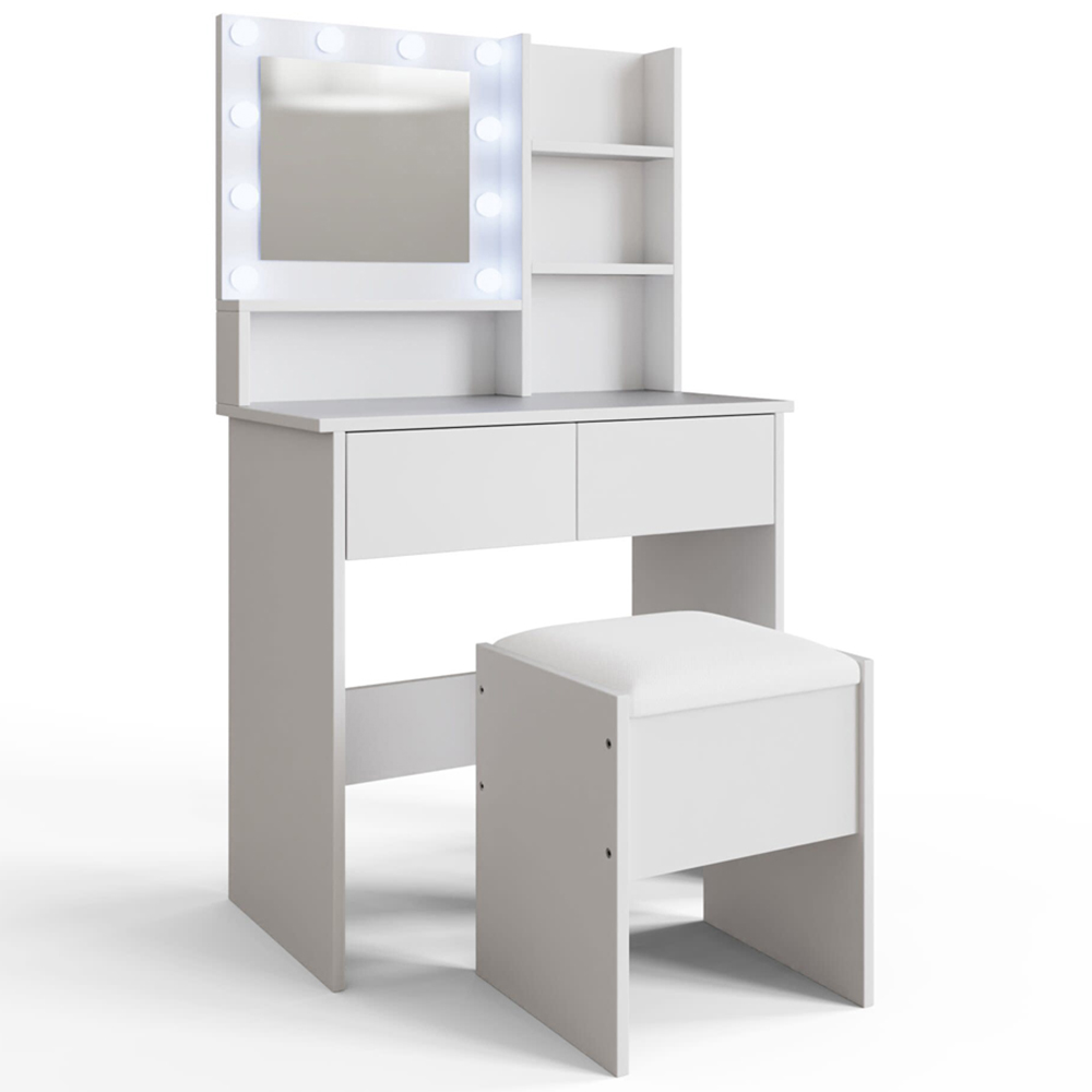 GFW Eva 2 Drawer White Dressing Table Set with LED Mirror Image 2