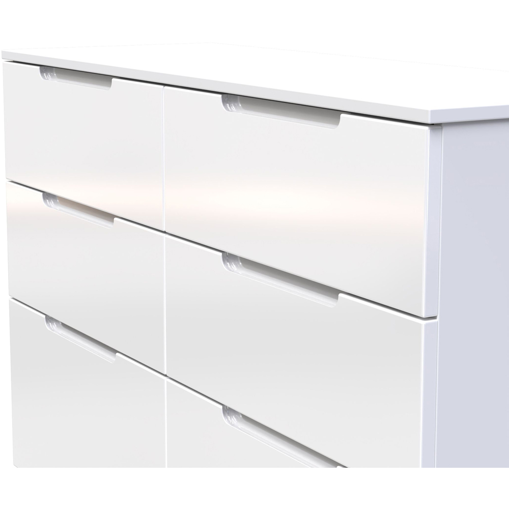 Crowndale Milan 6 Drawer White Gloss and White Wide Chest of Drawers Ready Assembled Image 5