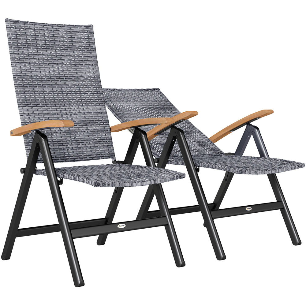 Outsunny Set of 2 Light Grey Rattan Folding Garden Chair Image 2