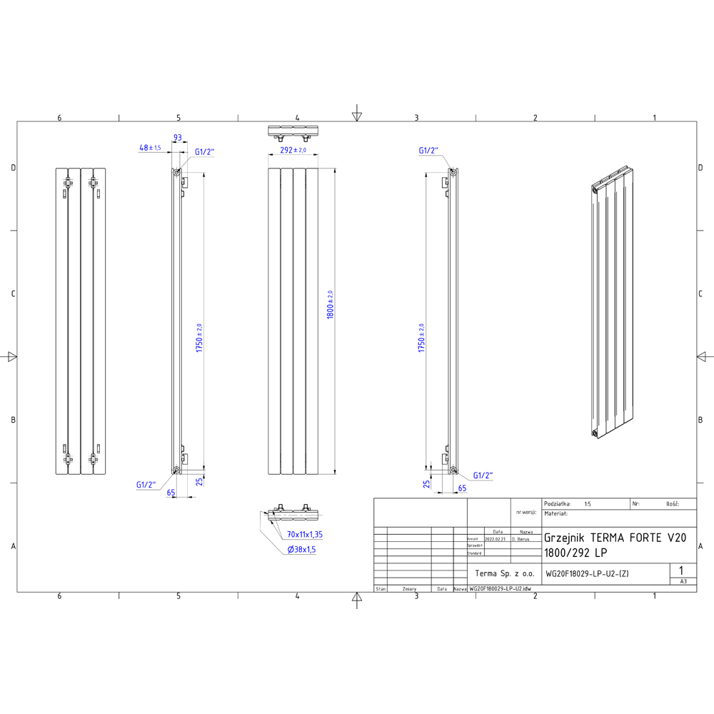 Terma Forte 2776 BTU Metallic Grey Double Panel Radiator 1800 x 292mm Image 9