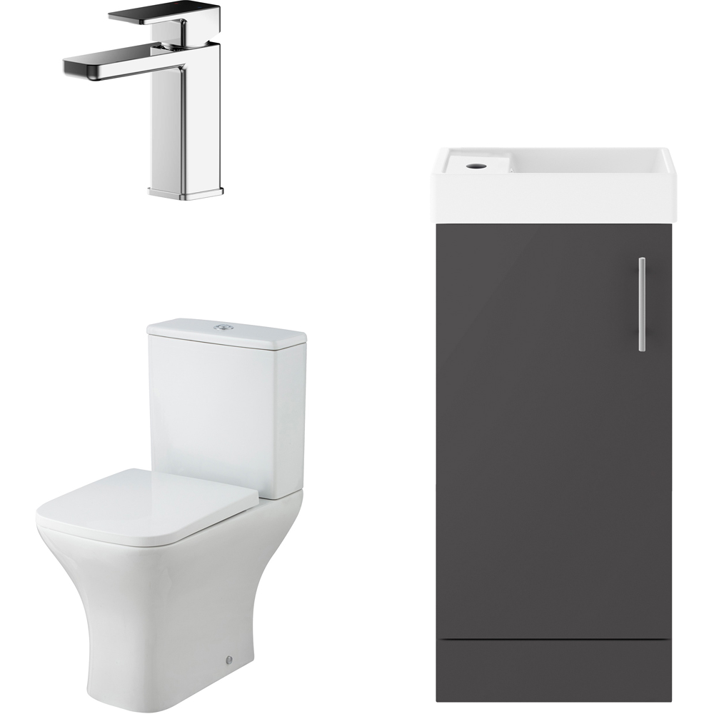 nuie Vault 400mm Gloss Grey Floor Standing Unit with WC and Tap Image 2