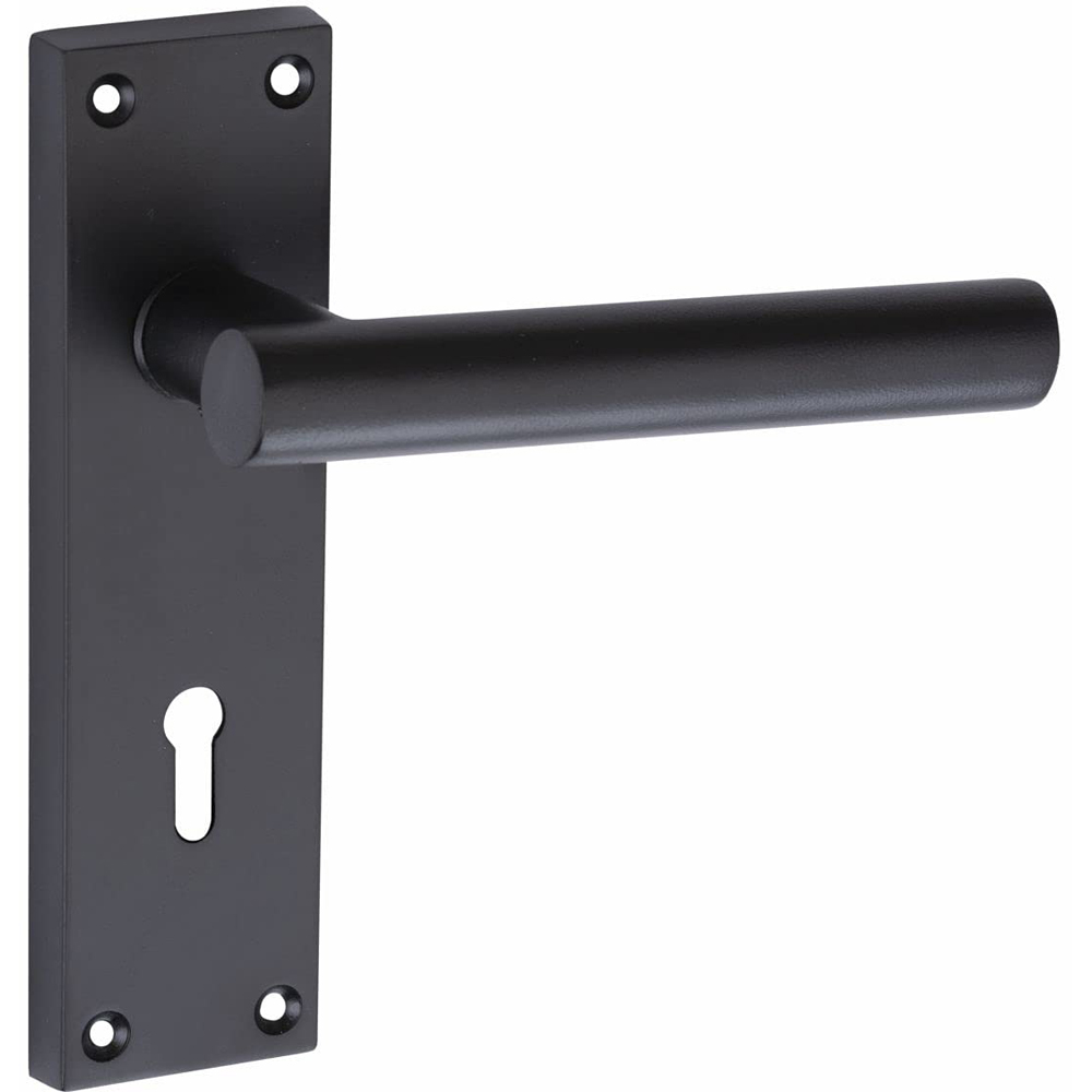 Golden Grace T-Bar Lever Backplate Matt Black Key Lock Door Handles Set Image 2