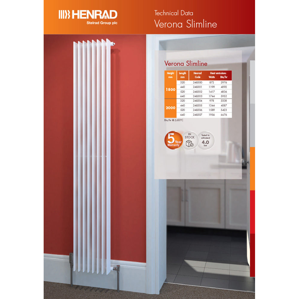 Henrad by Stelrad Verona Slimline White Radiator 2000 x 320mm Image 3