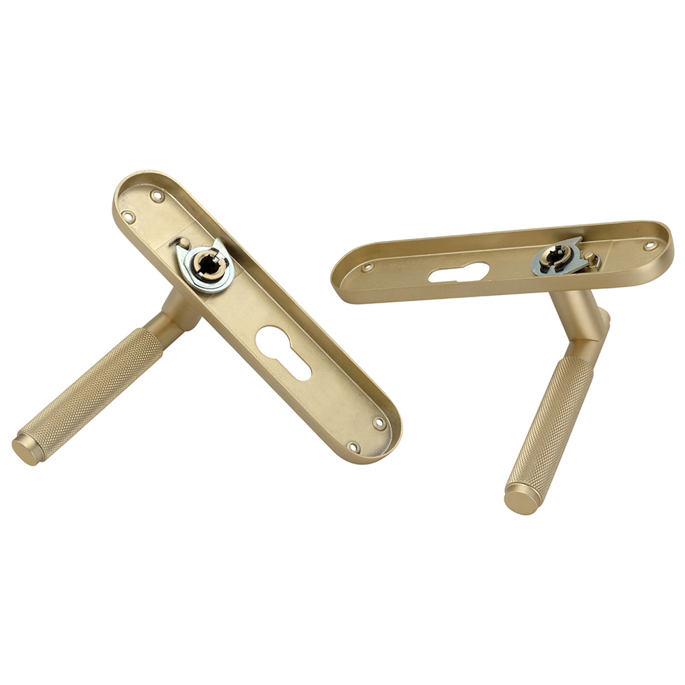 Spira Brass Connaught Satin Brass Knurled Lever Door Handle with Euro Backplate 2 Pack Image 3