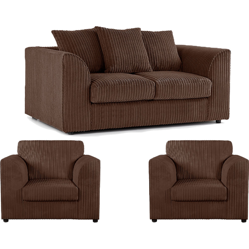 Luxor 4 Seater Chocolate Jumbo Cord Scatter Back Sofa Suite Image 2