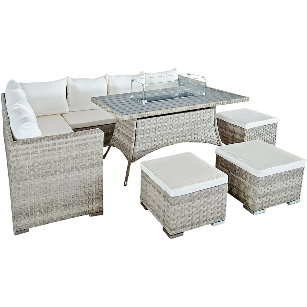 Oseasons Acorn 9 Seater Dove Grey Rattan Corner Sofa Set with Firepit Image 3