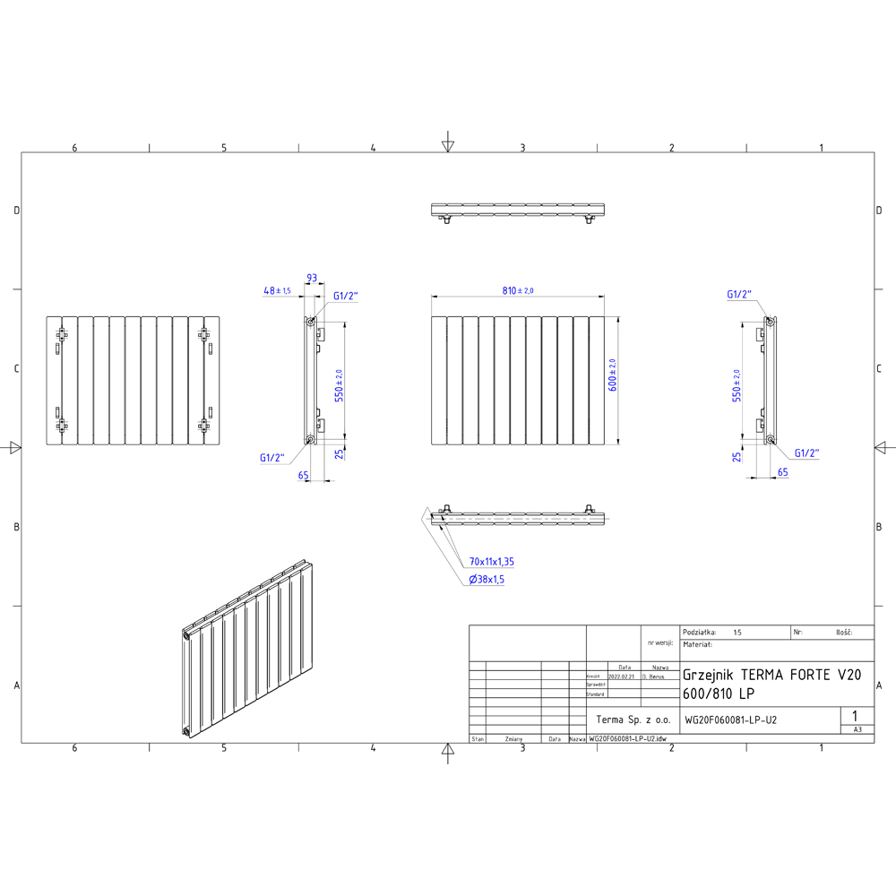 Terma Forte 2905 BTU Metallic Grey Double Panel Radiator 600 x 810mm Image 9