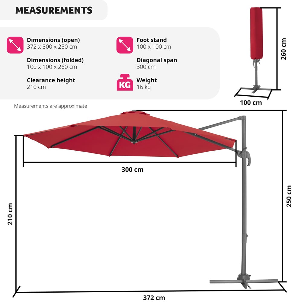 tectake Daria Burgundy Cantilever Parasol with Foot Pedal 3m Image 9