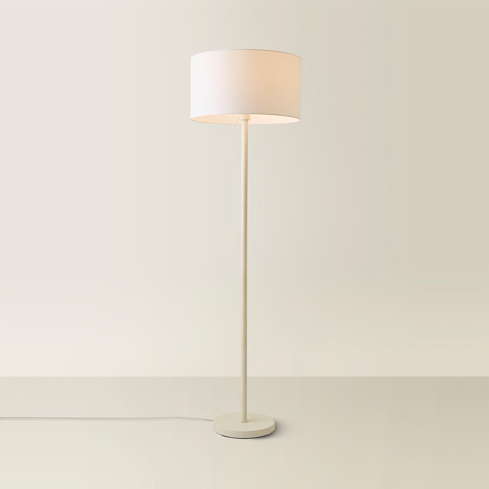 ValueLights Charlie Drum Shade White Floor Lamp and Bulb Image 5