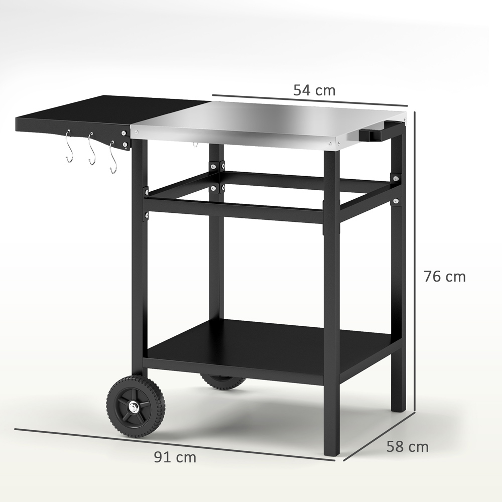 Outsunny Black Barbecue Trolley with Foldable Side Table Image 9